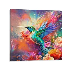 Suitable for wall decor and office decor — RMSGOZO modern avant-garde abstract aesthetic canvas poster — colorful bird — 12×12 to 28×28 inches — miniature film printing technology canvas wall decoration
