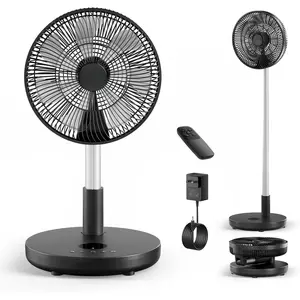 Foldable Standing Fan 12" Portable Rechargeable  Pedestal Fan with Remote, Timer Setting, Height Adjustable, for Home Office, 6 Speed, 12000mAh (Black)