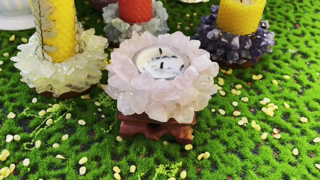 Handmade Lotus Crystal Aromatherapy Set - Candle Holder and Diffuser Bowl Infused with Natural Crystals | Unique Birthday Gift, Suitable for Him and Her, Perfect for Halloween, Christmas, Thanksgiving, and Other Holiday Decorations