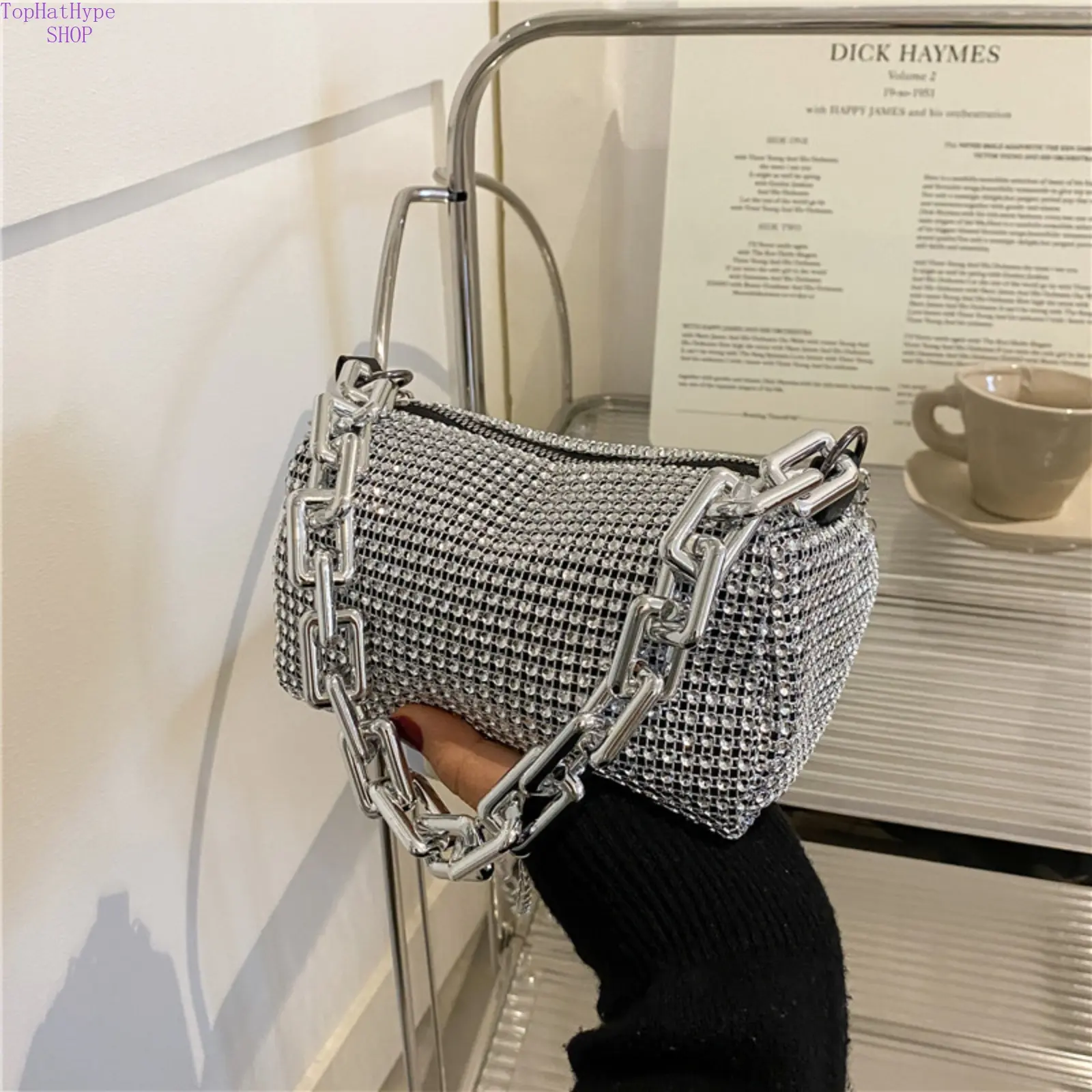 Women's Shiny Look Rhinestone Pillow Mini Bag - Convertible Chain Crossbody Shoulder Bag for Parties, 2026 Trending Fashion Accessory, Crossbody Bag, Trending Purses For 2026