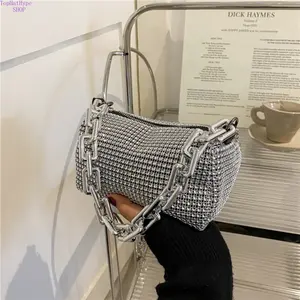 Women's 2026 New Spring Summer Trending Rhinestone Mini Chain Pillow Purses, Shoulder-Crossbody Style, Personalized Shiny All-Match Design for Daily Outings, Parties, Purses For Women 2026