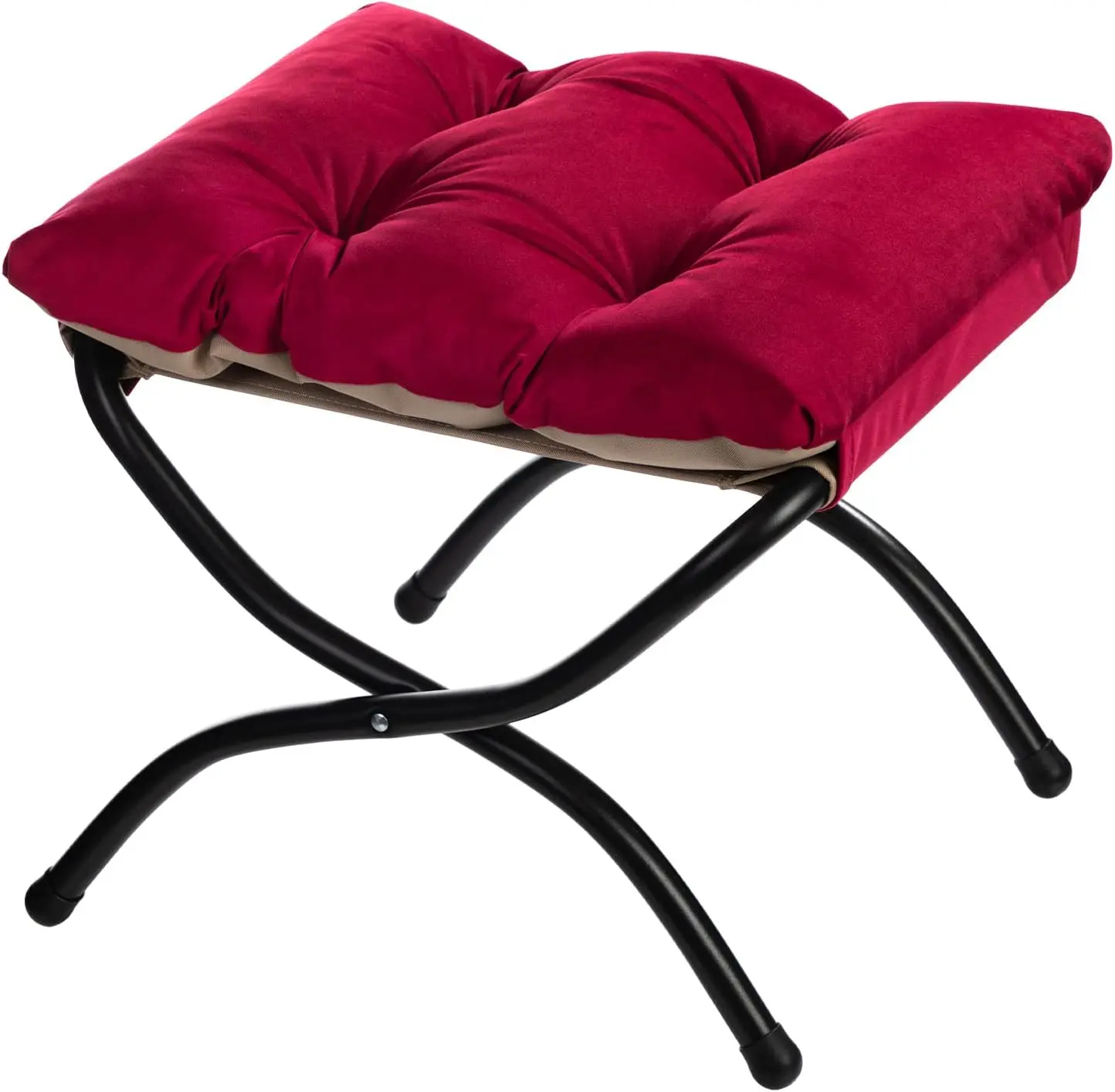 15"(H) Folding Footrest Stool, Upholstered Small Foldable Ottoman, Accent Padded Sofa Foot Stool for Lazy Chair, Metal Frame Portable Foot Rest Ottoman for Living Room, Bedroom, Burgundy
