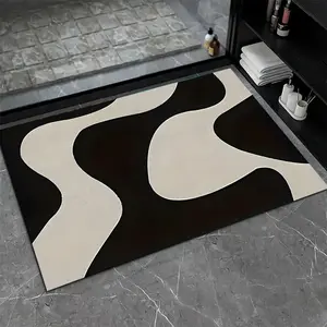 1 Piece Black and White Irregular Graphic Bathroom Rug, Absorbent and Non-Slip, Diatomaceous Earth Material - Bathroom and Bathroom Soft and Cozy, Ideal Fall Decorative Accessory, Bathroom Rugs, Bathroom Floor Mat