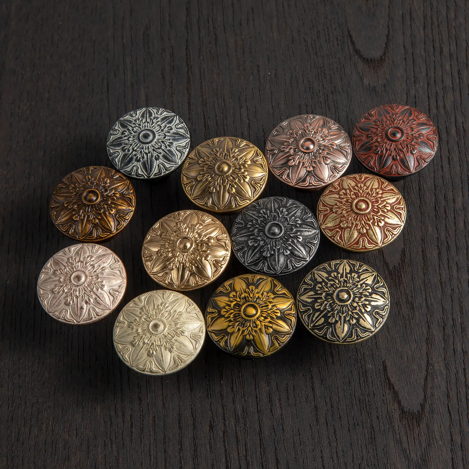 6 Pack Antique Brass Cabinet Knobs, Vintage Mandala Drawer Pull | Solid Zinc Alloy Retro Ornate Starburst Door Handles for Kitchen Cupboard, Dresser, Wardrobe, Bathroom Vanity Hardware