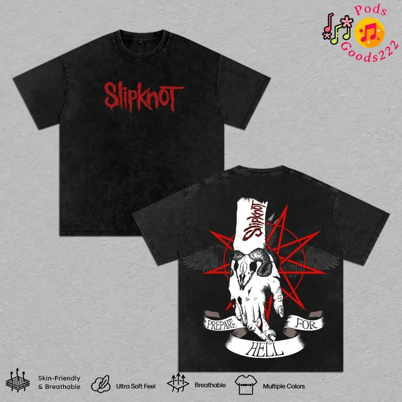 Men's Slipknot Vintage Washed Graphic T-Shirt, Hoodie, Sweatshirt- Oversized Heavyweight Cotton Pullover, Double-Sided Nu Metal Streetwear, Y2K Rock Merch, Premium Unisex Metal Fan Gift YSO