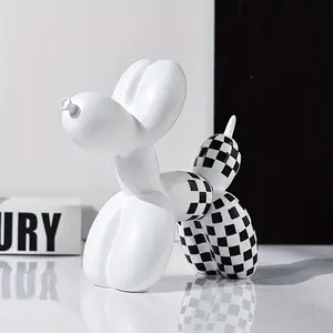 1pc Checkerboard Balloon Dog Figurine Resin Crafts Desktop Ornaments, Cute Ornament Festival Decoration Gift