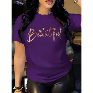 100% cotton, beautiful printed T-shirt, casual short-sleeved round-neck top, fashionable all-season women's clothing