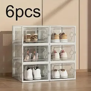 6/12 thick transparent shoe boxes with lids, shoe storage and organizing boxes, foldable and stackable shoe racks, space saving