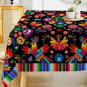 2D Flat Party Tablecloth 1pc, Mexican Rectangular Halloween Cinco De Mayo Carnival Tablecloth, Home Gathering Dinner Decor