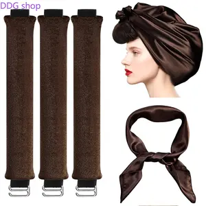 2026 4-in-1 Velvet Heatless Hair Curler Set, No-Heat Curling Rod with Silk Scarf, Overnight Curling Kit for Long Medium Hair, Perfect for Big Curls & Damage-Free Styling