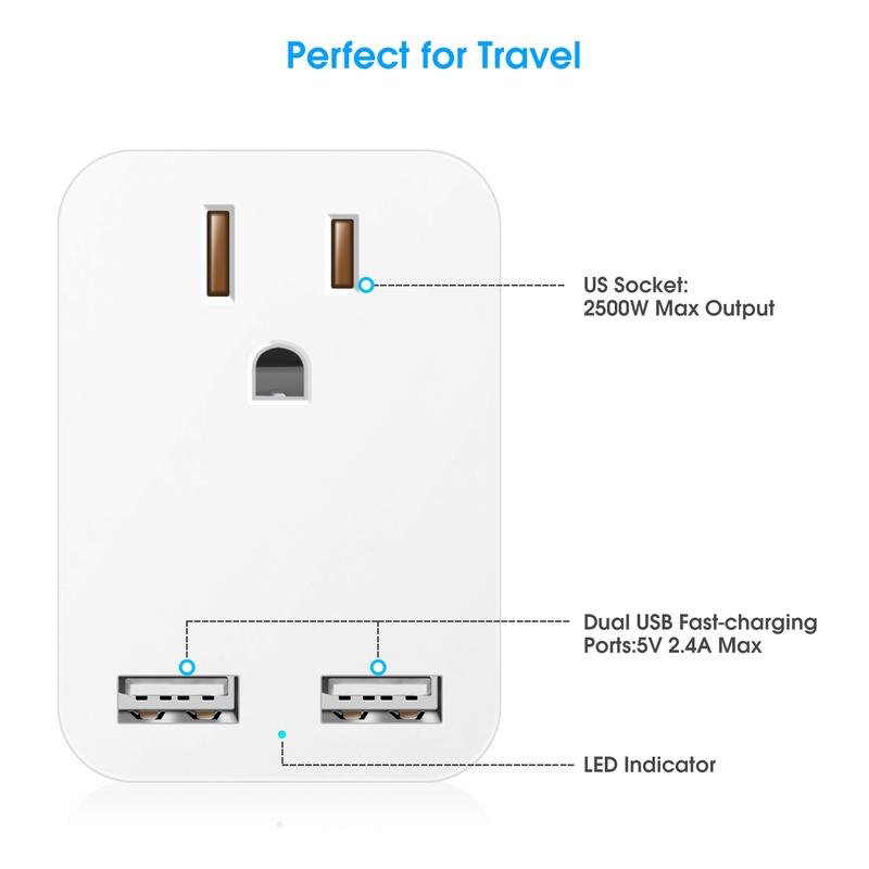 European Travel Plug Adapter, Us to Eu Converter with 2 USB Ports, Compatible with Italy Spain Greece Iceland France Germany, USB Power Outlet