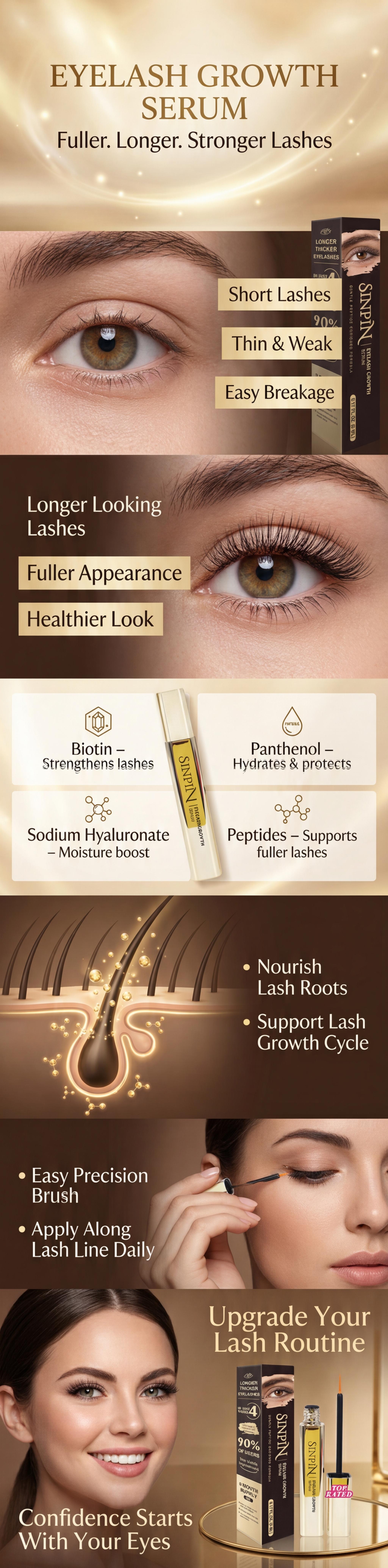 Eyelash Growth Serum | Longer, Thicker Lashes | Peptide Lash Serum for Fuller, Stronger & Healthier Lashes