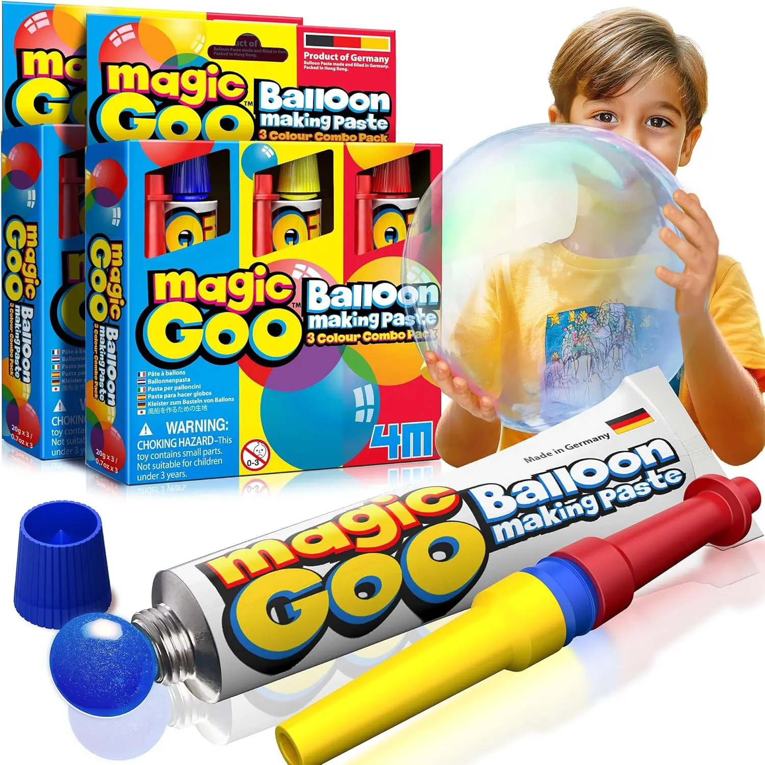 Magic Goo - Giant Plastic Bubble Balloons 3 Color Variety Pack with Straws - Clear Balloons Bubbles for Party Favors - Sensory Fidget Toy, STEM Science Toy, for Kids