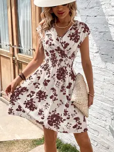 Women's Waist Tie Floral Print Vacation Style Dress