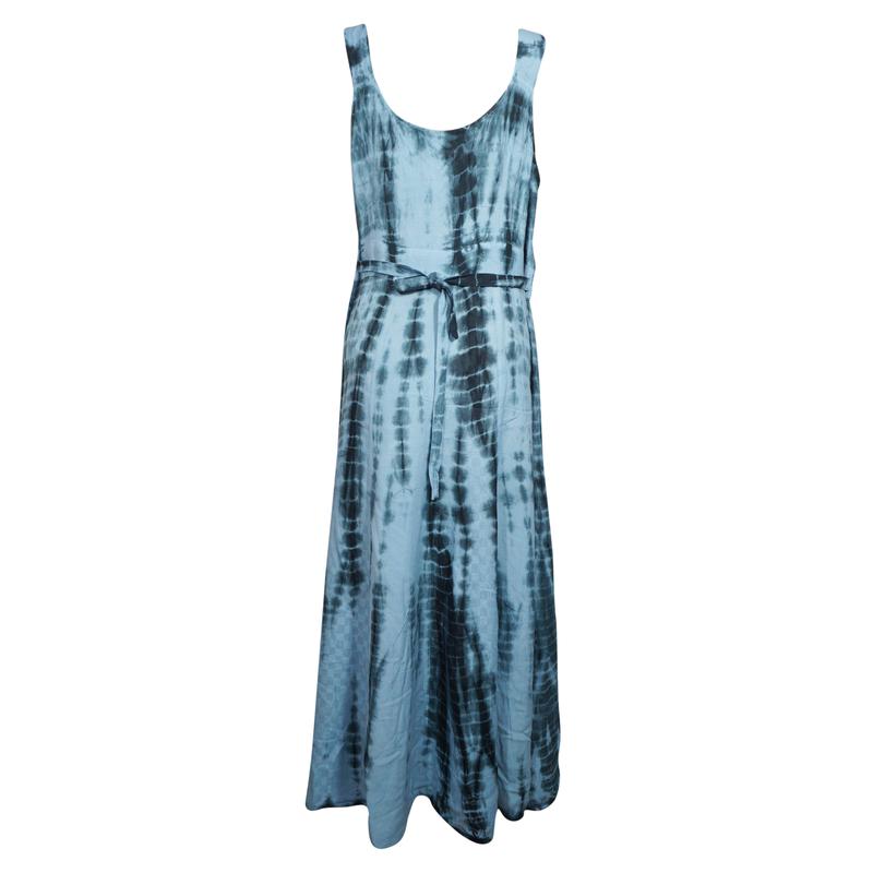 Women's Maxi Sundress Blue White Tie Dye Maxi Dress XS