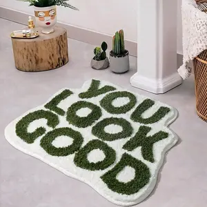 You Look Good Bath Mat, Green and White Bathroom Rugs, Cute Bath Mats for Bathroom Non Slip, Funky Rug for Bedroom Bathtub 25”x21”