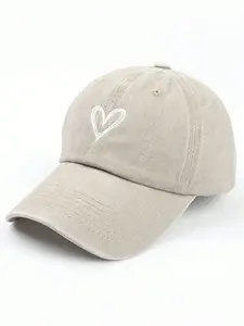 1pc Heart Embroidered Distressed Vintage Baseball Cap for Anyone | Curved Brim Casual Hat for Couples & Vacation Matching | Valentines Edition