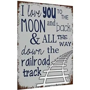 I Love You To The Moon And Back Train Metal Tin Sign – Vintage Wall Décor for Home & Garage, for Train Lovers, 8x12 Inch