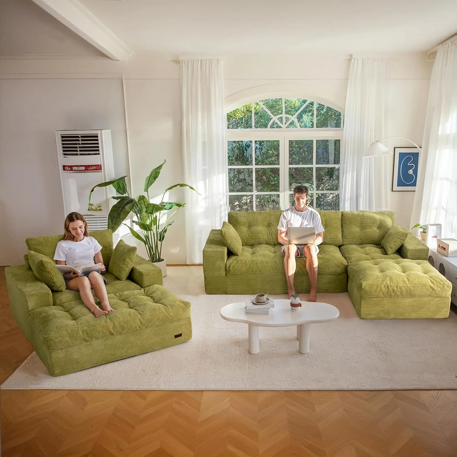 L Shape + Square Chaise Lounge-Green