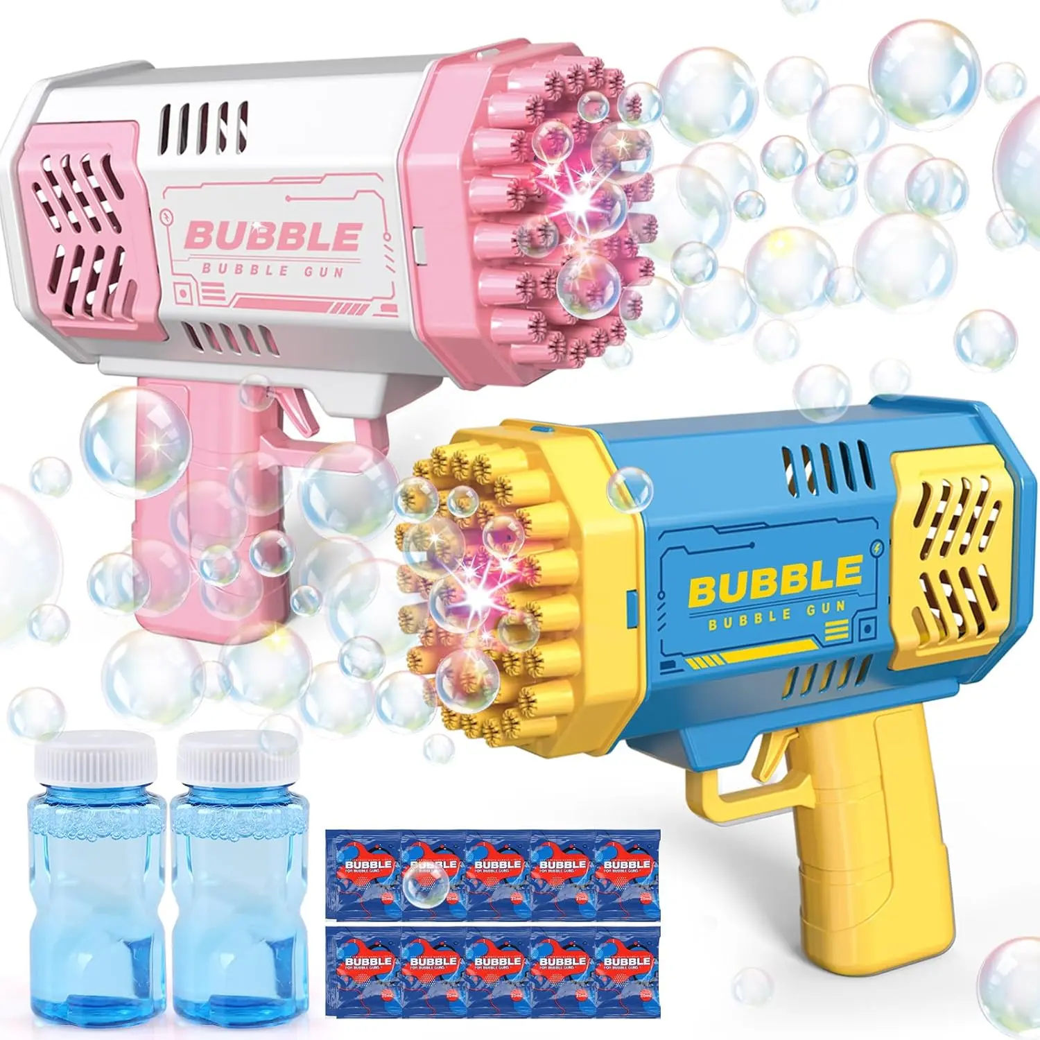 2 Pack 40 Holes  Bubble Machine for Kids with Bubble Solution, Gifts for 3 4 5 6 7 8 Years Old Boy Birthday Toy for Kid Toddlers Ages 4-6 Outdoor Wedding Bubbles Wands