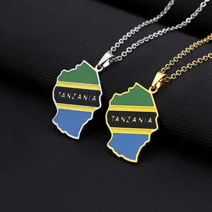 Tanzania map flag necklace for men and women, couple jewelry, ethnic style accessories, anniversary gifts
