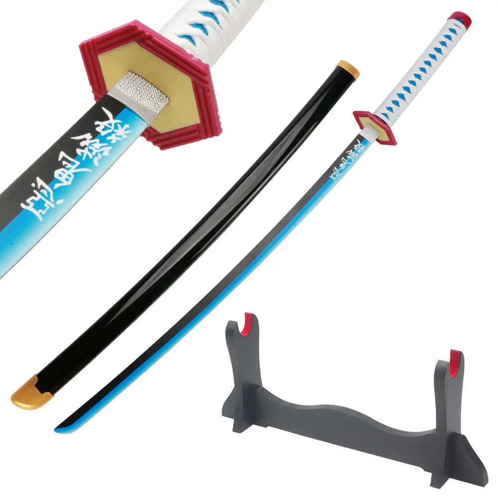 41 inches Real Demon Slayer Cosplay Sword Tomioka Giyuu with Wooden Holder Stand Display for Anime Fans Halloween Role Playing Props Cosplay Collection Christmas Gift Birthday