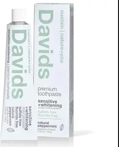 Davids Fluoride Free Nano Hydroxyapatite Toothpaste for Remineralizing Enamel & Sensitive Relief, Whitening, Antiplaque, SLS Free, Natural Peppermint, 4 oz, Made in USA…