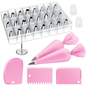 32- Piping Bags and Tips Set with 24 Icing Piping Tips, 2  Pastry Bags 12 Inch,  Piping Icing Bags and Tips, Cake Decorating Kit for Frosting Cookie, Cupcake
