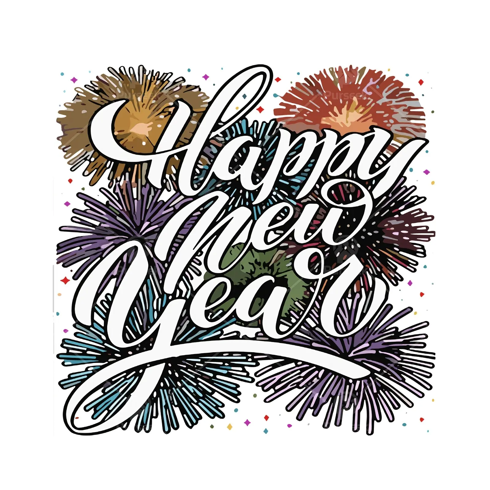 4pcs Happy New Year Firework Family Matching Iron-On Patches - Heat-Activated DTF Transfers Suitable for Clothes, Bags, Jackets - DIY Fabric Appliques with Chest Logo Design, Machine Washable Firework Patches