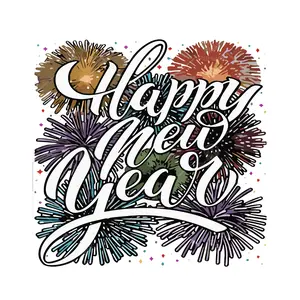 4pcs Happy New Year Firework Family Matching Iron-On Patches - Heat-Activated DTF Transfers Suitable for Clothes, Bags, Jackets - DIY Fabric Appliques with Chest Logo Design, Machine Washable Firework Patches