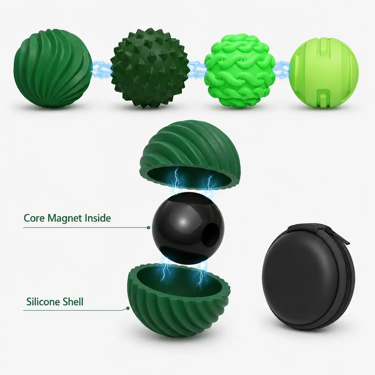 Silicone Magnetic Fidget Balls Set, 4-Count Stress Relief Toys for Adults with Autism & ADHD, Spiky Sensory Travel Gifts, Anxiety Relief Tools