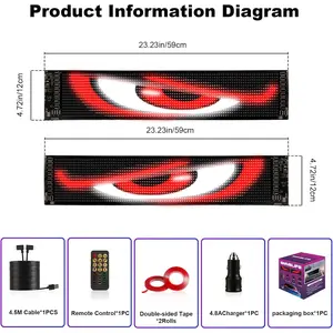 Eyes Light for Cars HRP-1696 2-Pack 23.4x4.7 Dual LED Eyes for Car Windshield Programmable Patterns App Remote Control for Sedans SUVs Medium Trucks