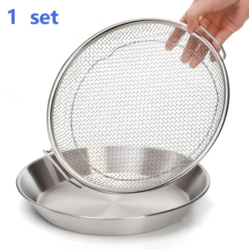 1 Set Stainless Steel Oil Filter Cooling Rack With Tray Set Multi-purpose Kitchen Drain Rack For Frying Barbecue Vegetable Washing Food Display Household Kitchen Gadget (Only Oil Drain Rack And Tray)