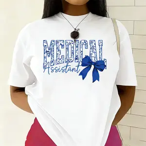 Medical Assistant Bow Graphic Tee, Floral Letter Design, Healthcare Professional Gift