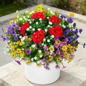 Fake Artificial Silk Flowers for Outdoors, Realistic UV Resistant, Lifelike Artificial Flower, Faux Plants for Outdoor & Indoor, Home Patio Garden Decoration (12 Bunches)