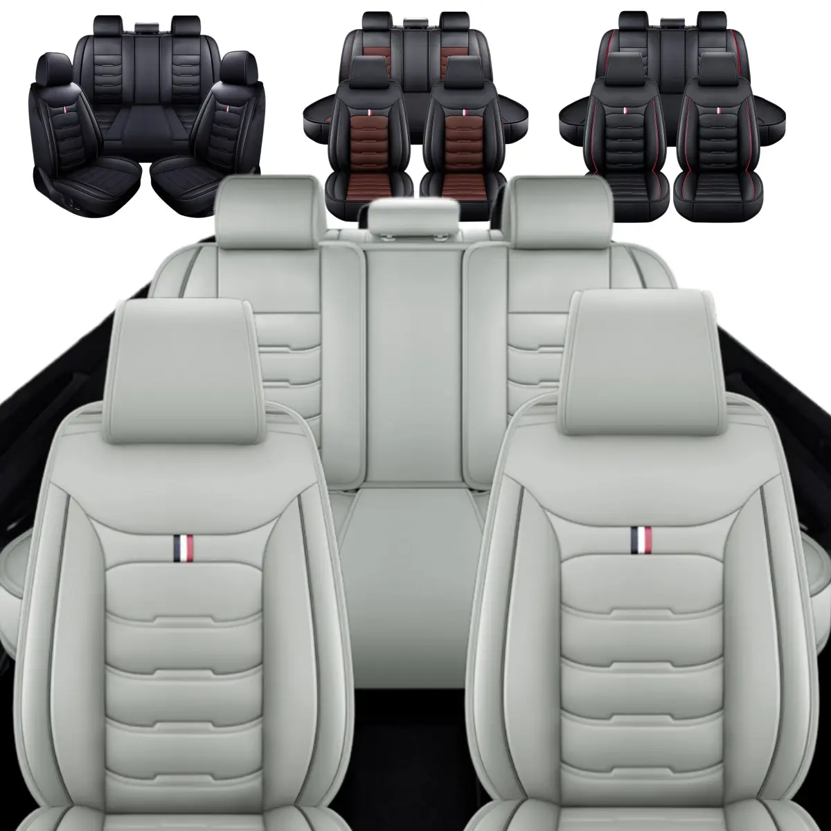 Car Seat Covers Deluxe Leather Full Set 40/60 Split Front and Rear Bench Seat Protectors For Ford Pickup F150 F250 F350 F450 Crew Cab