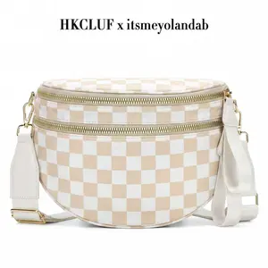 HKCLUF X itsmeyolandab CN6030 Checkered Crossbody Bag Nylon Bum Bags for Women Spacious Handbags Purse Fanny Packs with Adjustable Shoulder Strap TikTokShopHolidayHaul