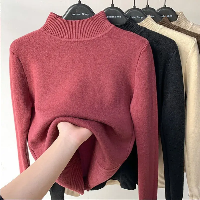 European and American Cross-Border Amazon Fleece-Lined Thickened Turtleneck Sweater Elegant Inner Wear Warm Pullover One-Piece Fleece Knit European and American Cross-Border Amazon Fleece-Lined Thickened Turtleneck Sweater Elegant Inner Wear Warm Pullover One-Piece Fleece Knit