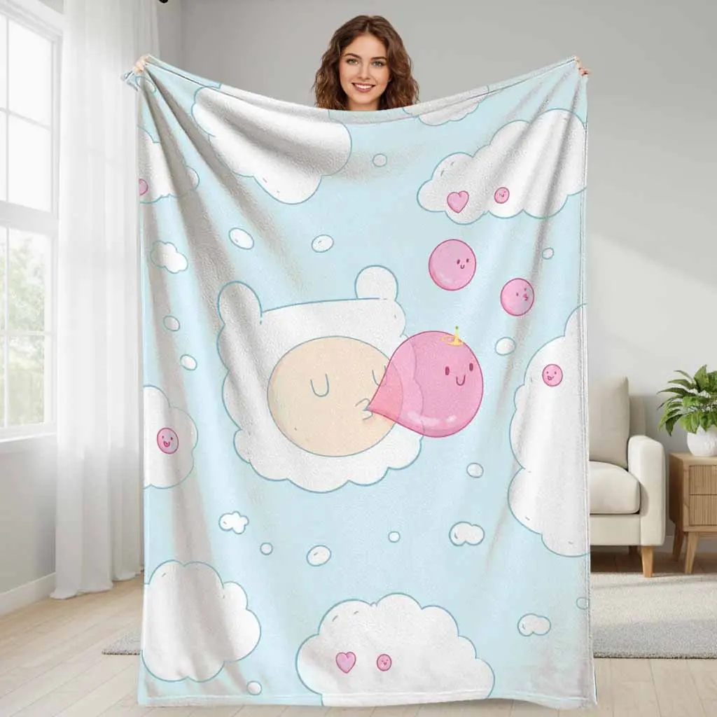 Dreamy Cloud Bubble Flannel Blanket Aesthetic Pink Hearts Pattern Ultra Soft Lightweight Cozy Fleece Throw Perfect For Bedroom Bedding Living Room Sofa Nap Blanket Travel Camping Gifts