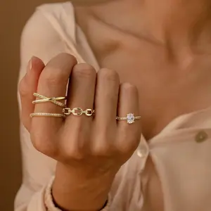 LEXODY 12 PCS 14K Gold-Plated Stackable Rings for Women, Eternity Open Chunky Twist Simulated Diamond Criss Cross Designs, Dainty Minimalist Stacking Rings, Non Tarnish , Perfect Gift for her Size 6-10, Affordable Everyday Jewelry for Women