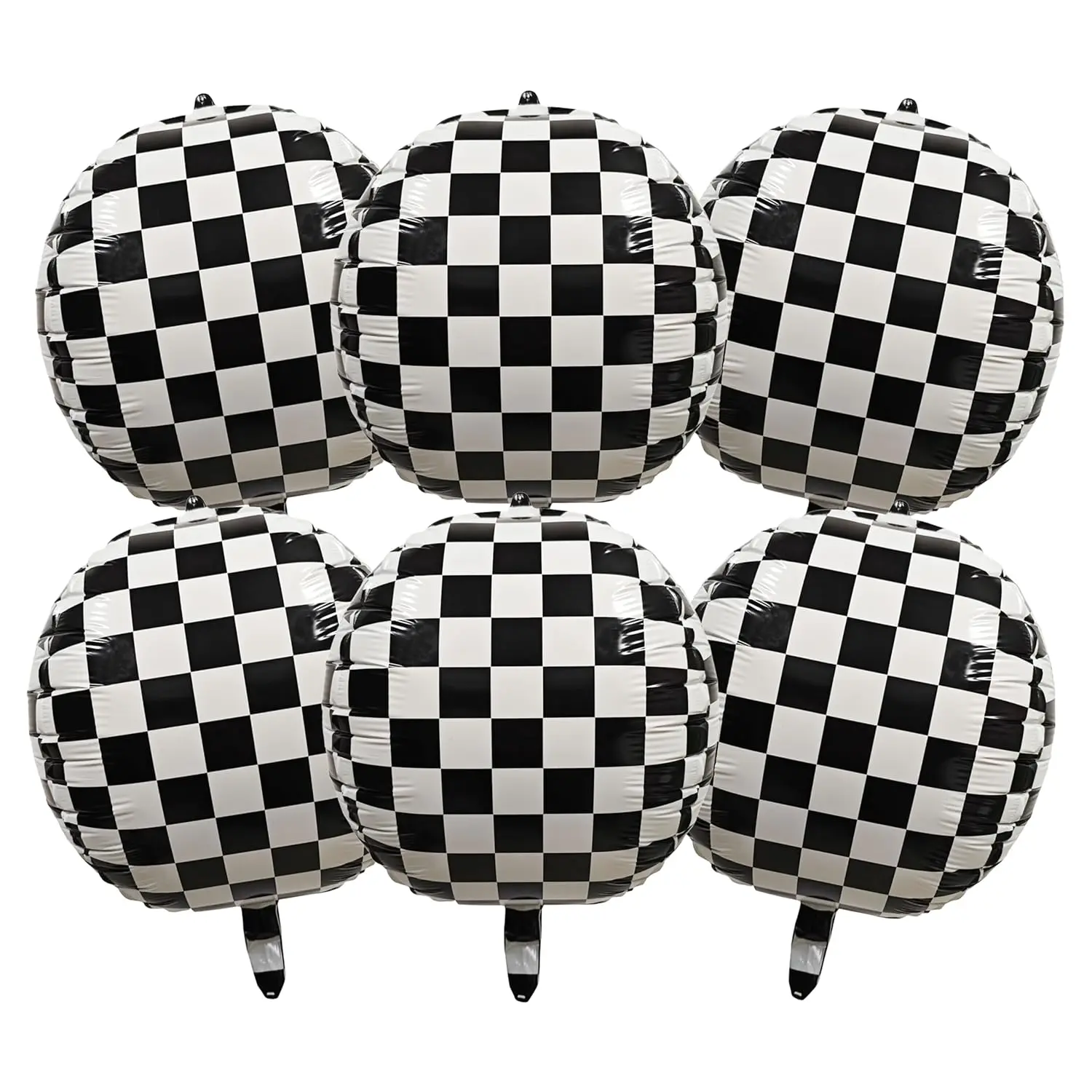 6 Pack 22 Inch 4D Checkered Foil Balloons for Race Car Birthday Party Decor