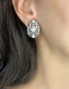 Silver Braided clip Hoop Earrings