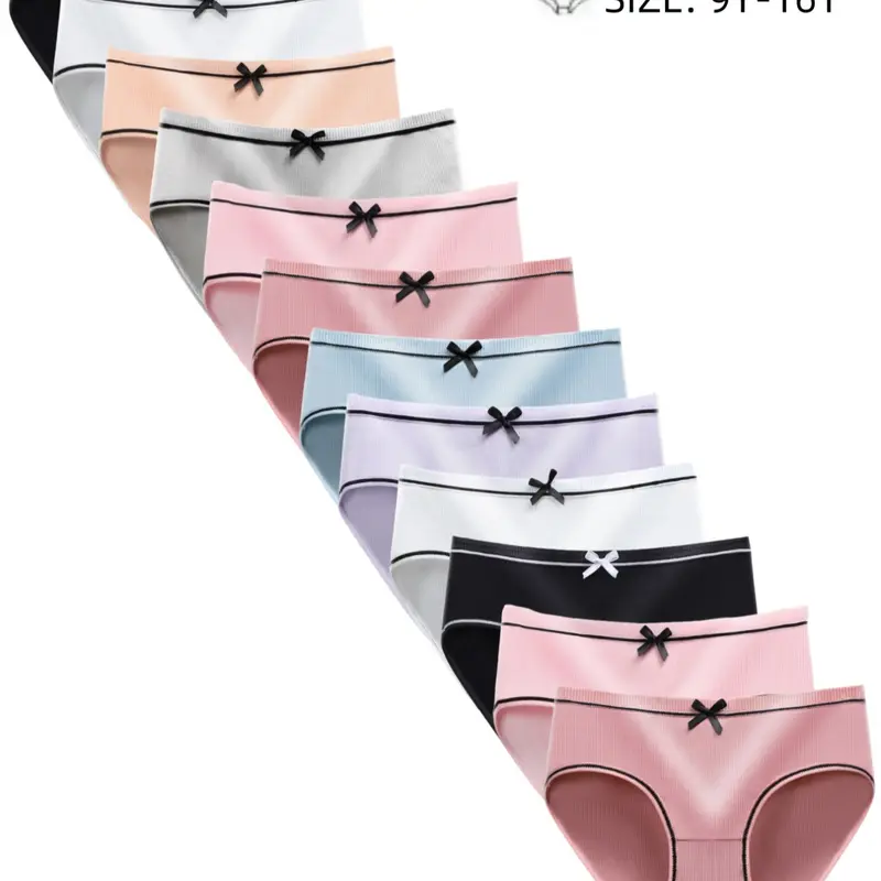 Girls' Simple Casual Comfortable Breathable Panties, With Cute Bow Design On Front Waistband, Youth Underwear, Student Underwear, Girl's Briefs for All Seasons