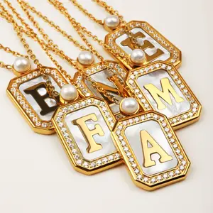 Perlvoya Genuine Pearl GlamBottle Duo Initial Necklace, Waterproof Layer Women Jewel, 4-5mm 5A Freshwater Pearl, 18K Gold Coated on Stainless Steel