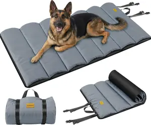 Gimars Upgraded XL Outdoor Dog Bed with Waterproof Film, Easy to Roll Up with Buckle, Large Travel Pet Bed for Large & Extra Large Dog, Portable, Foldable, Washable for Camping,Traveling,Grey
