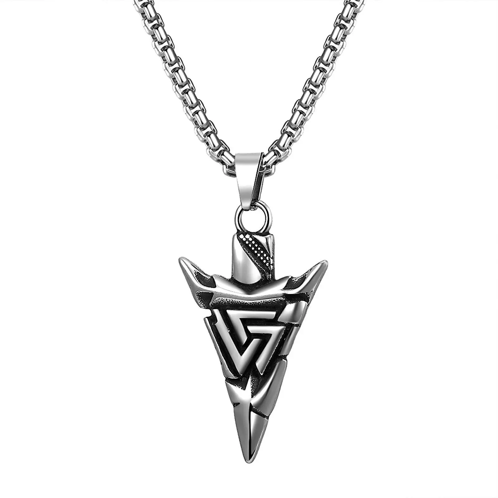 OIDEA Men's Viking Arrowhead Necklace, Bold Norse Valknut Symbol Stainless Steel Pendant, 23.6" Chain Protection Amulet, Father's Day Gifts, Gym, 1.85 Inches, 1.85" X 1.06"