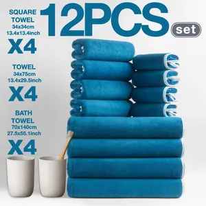 12-Piece Bath Set, Thickened Fall/winter Collection, Includes 4 Bath Towels (140x70 Cm), 4 Hand Towels (74x34 Cm), 4 Face Cloths (34x34 Cm)