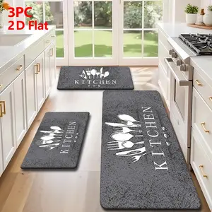 2pcs/3pcs Flannel Kitchen Mat Set, Vintage Industrial Style, Non-Slip, Absorbent, Ideal for Kitchen, Bathroom, Laundry Room, Hallway, Floor Mat