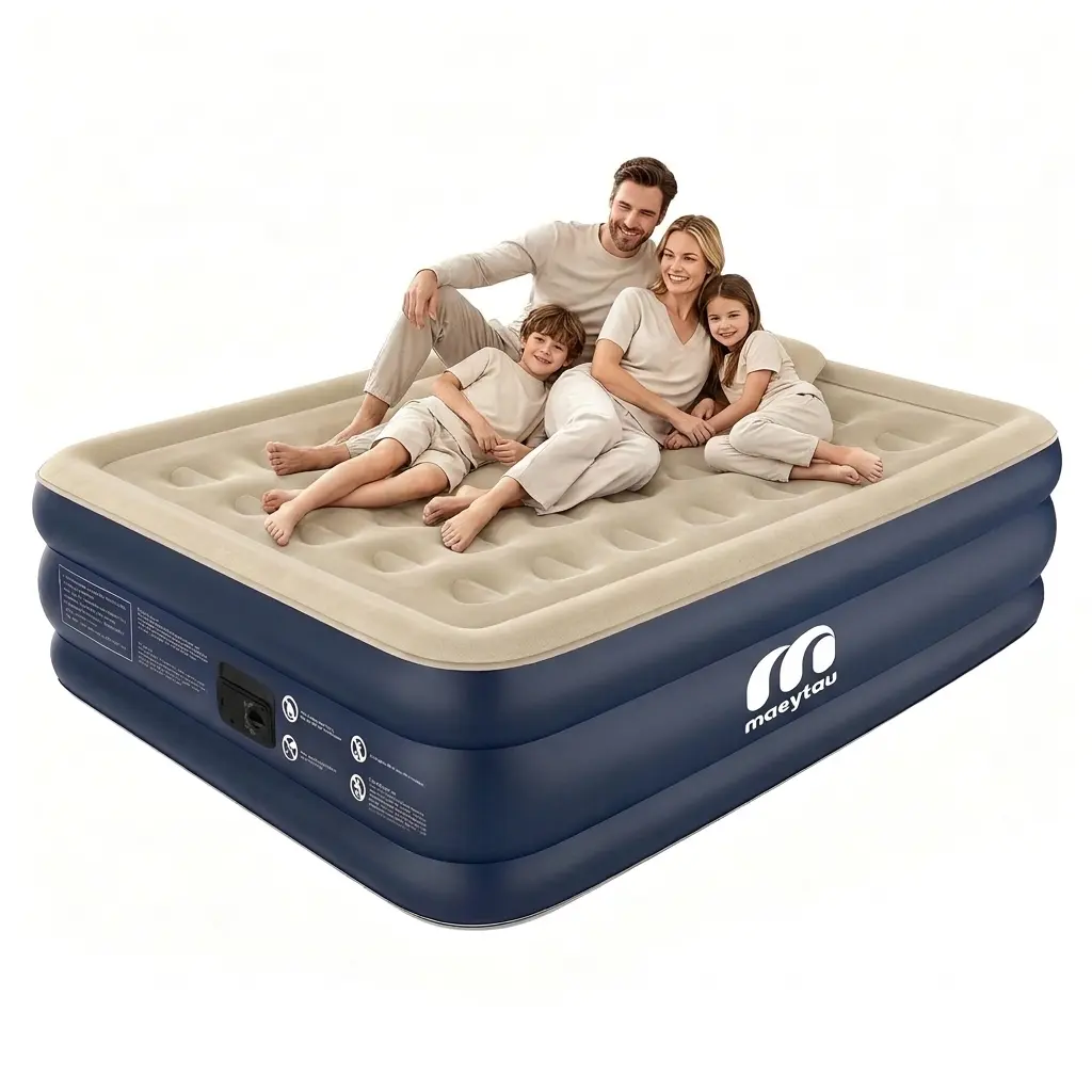 Quick Inflatable Air Mattress with Built-in Pump, Twin/Full/Queen/King,18" Raised Double Height, 550-850lbs Weight Capacity, Puncture-Resistant & Waterproof, Non-Slip Portable Guest Bed for Camping, Home, Travel,Indoor & Outdoor Use