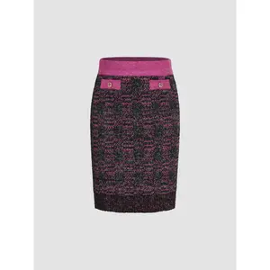 Cider [size 2-10] Mid Waist Contrasting Binding Button Knitted Mini Skirt